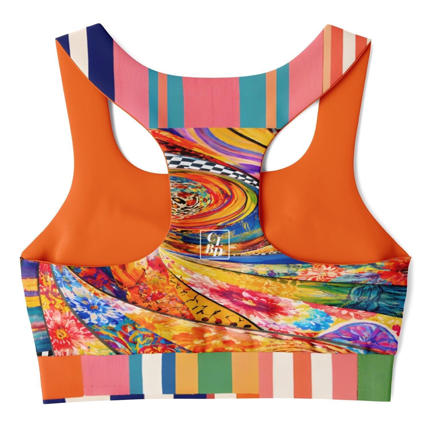 Orange Swirl Sunset Stripe Padded Sports Bra