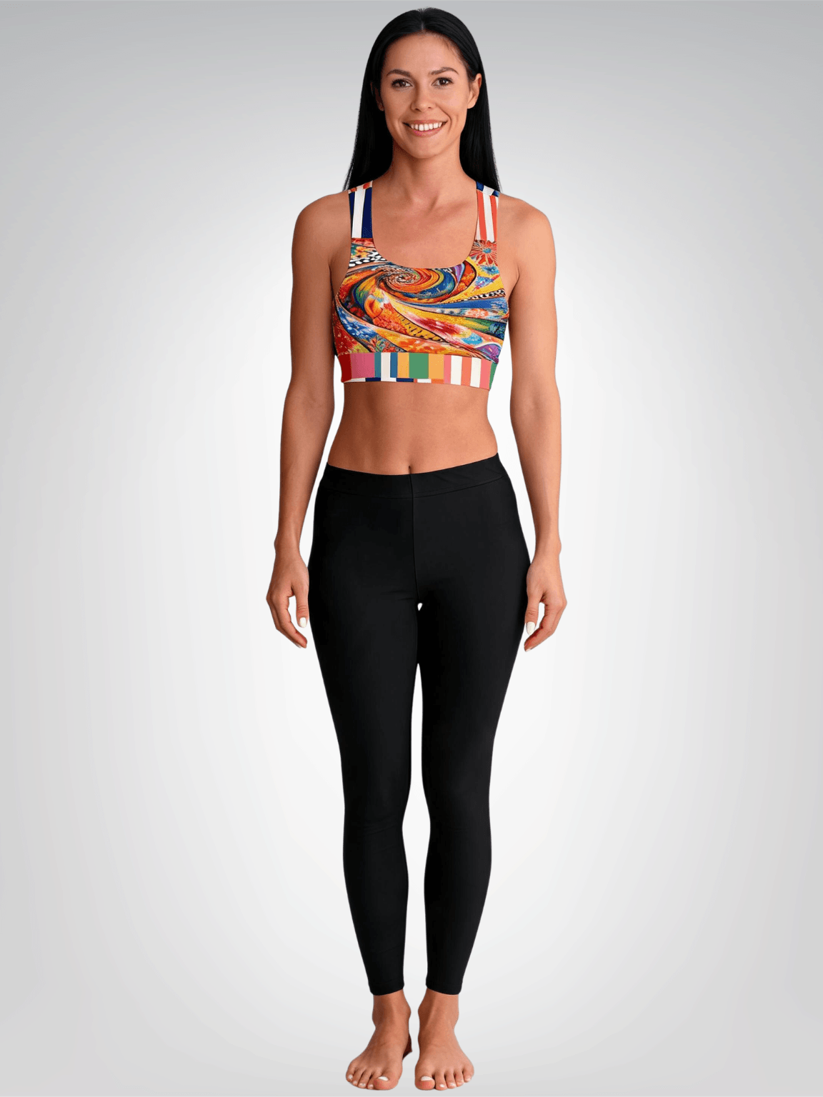Orange Swirl Sunset Stripe Padded Sports Bra