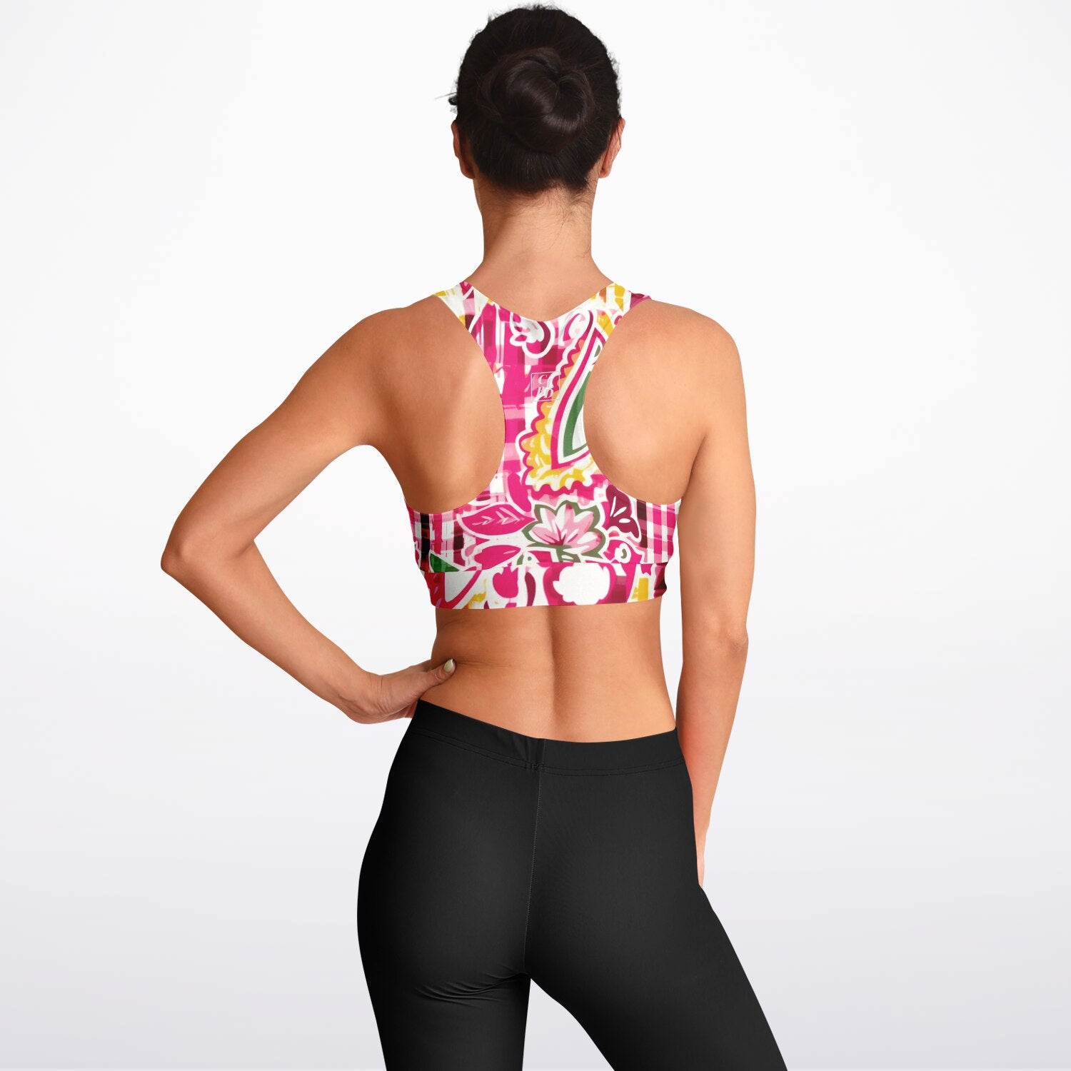 Cabbage Rose Plaid Padded Sports Bra