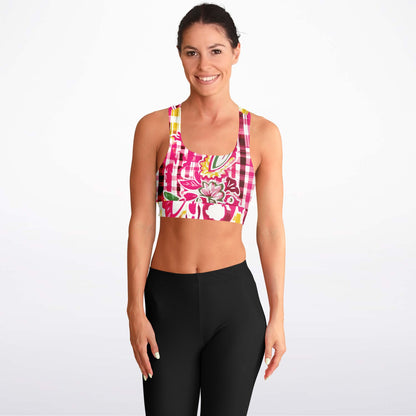 Cabbage Rose Plaid Padded Sports Bra