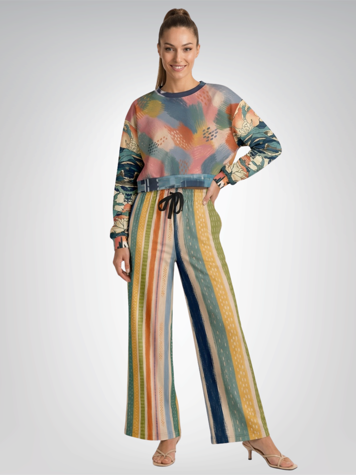 Painted Daybreak Abstract Stripe Cropped Sweatshirt (Gold Label)