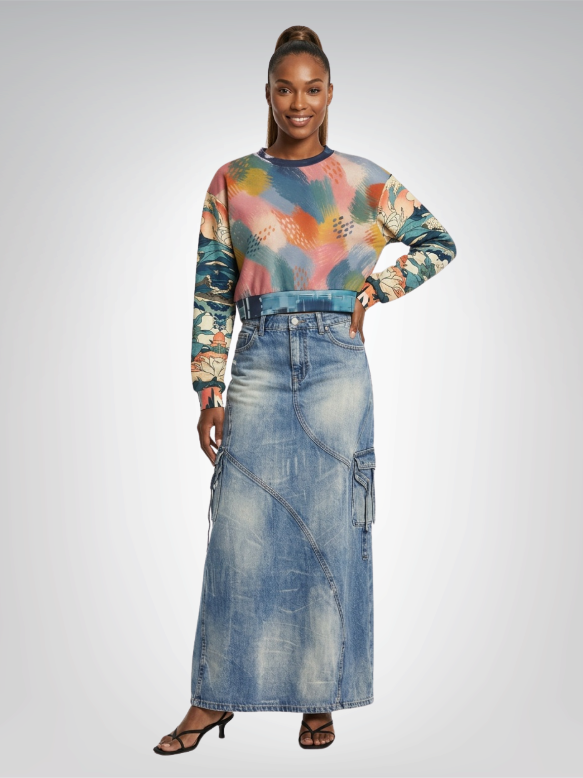 Painted Daybreak Abstract Stripe Cropped Sweatshirt (Gold Label)