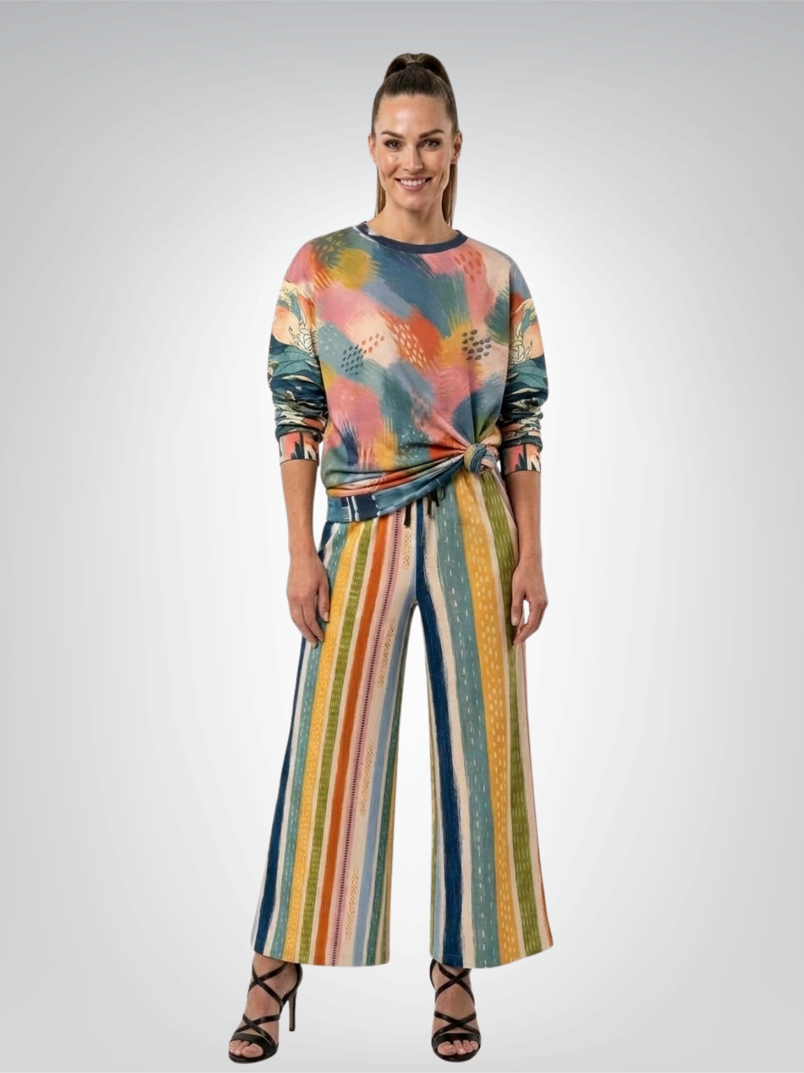 Painted Daybreak Abstract Stripe Eco-Poly Wide Leg Pants