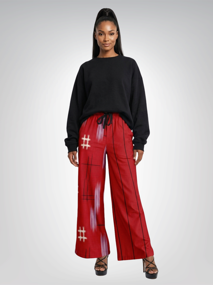 Painted Grid in Scarlet Pinstripe Eco-Poly Wide Leg Pants