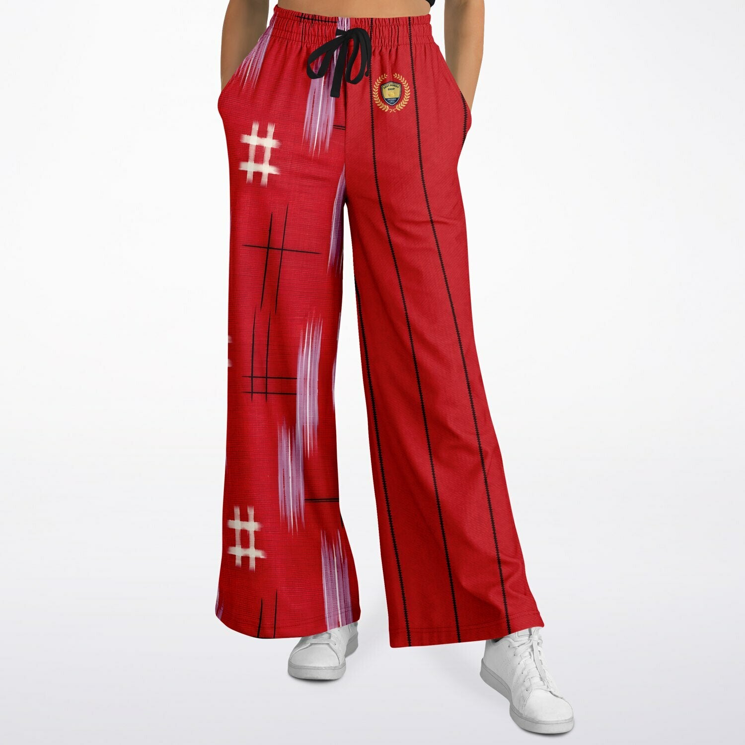 Painted Grid in Scarlet Pinstripe Eco-Poly Wide Leg Pants