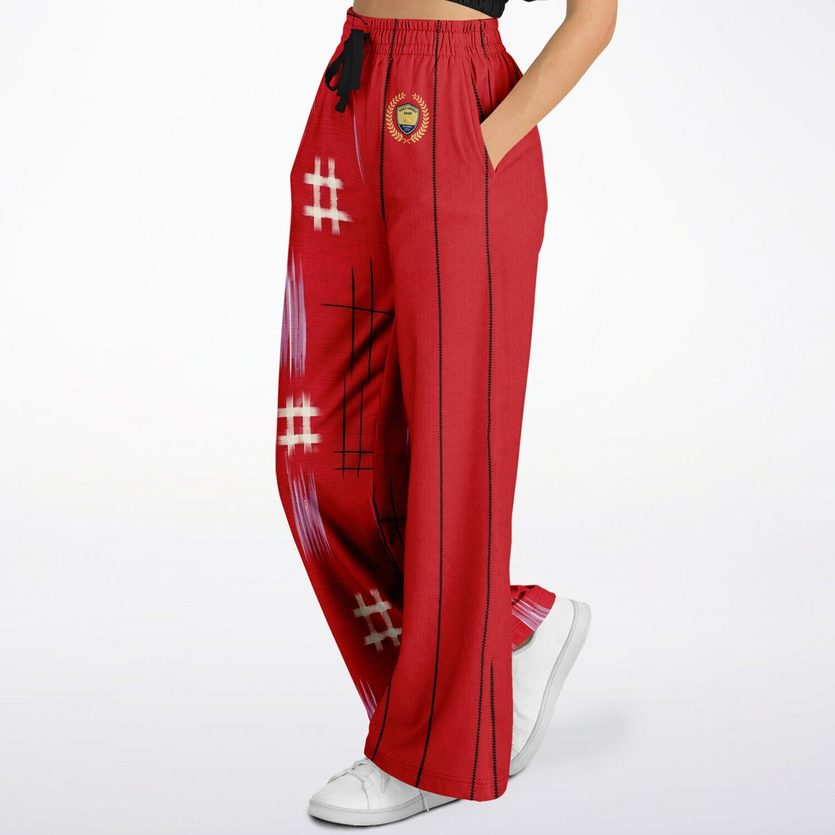 Painted Grid in Scarlet Pinstripe Eco-Poly Wide Leg Pants