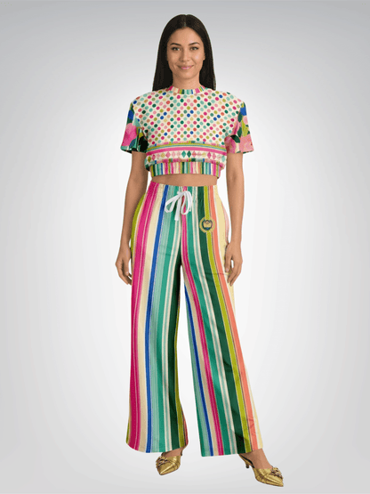 Paris in Full Bloom and Dots Eco-Poly Short Sleeve Cropped Pullover