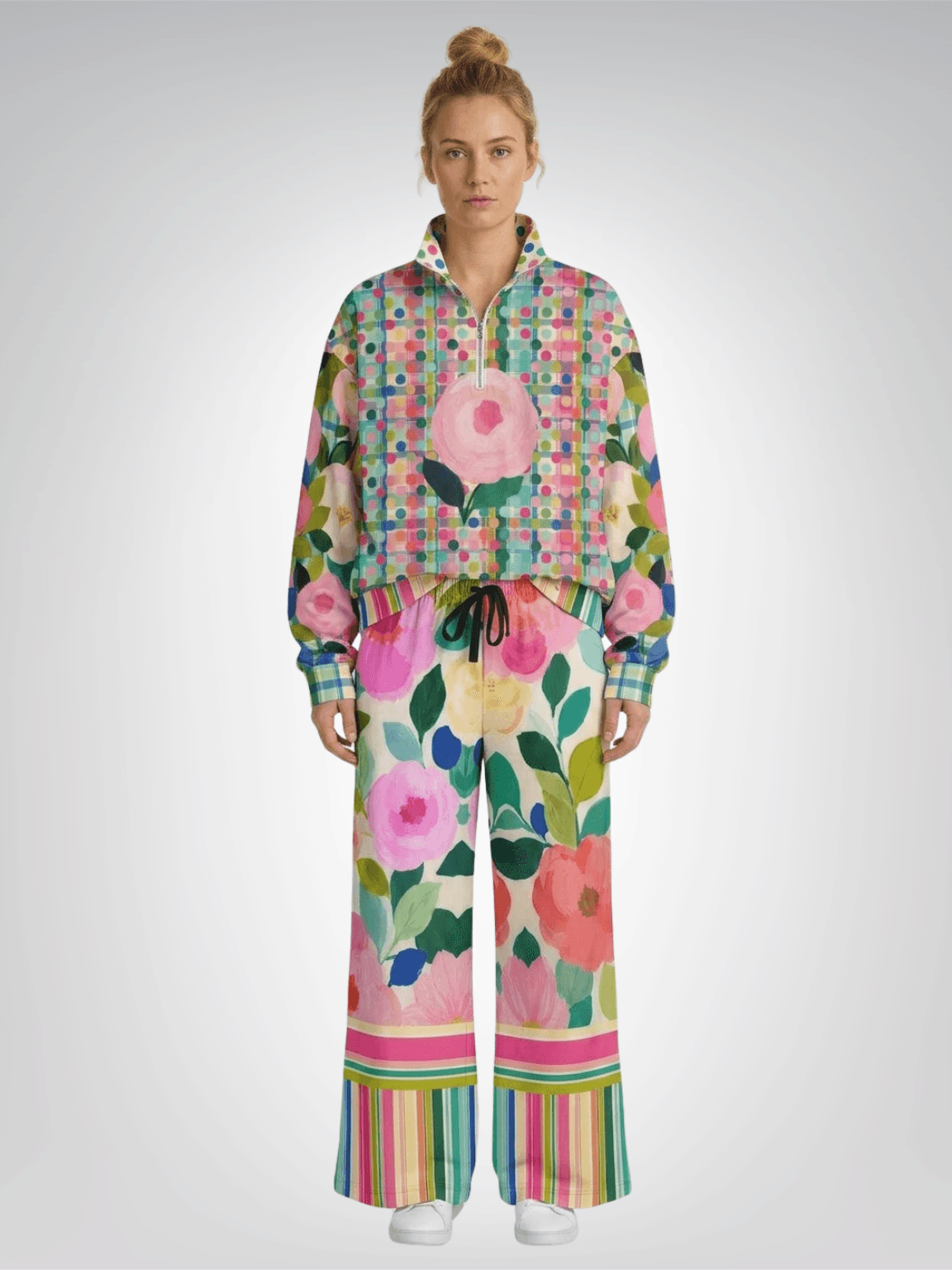 Paris in Full Bloom Big Floral Eco-Poly Wide Leg Pants