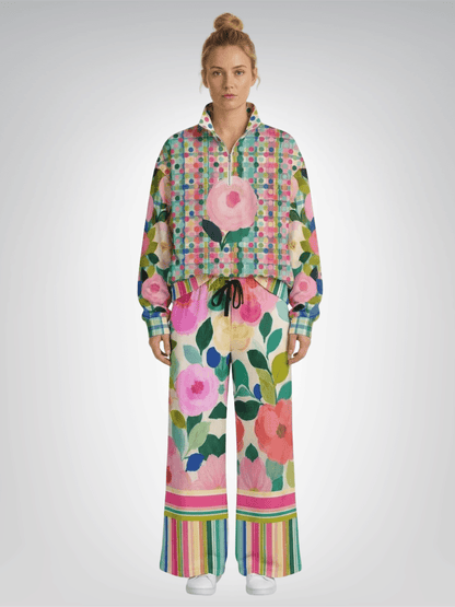 Paris in Full Bloom Big Floral Eco-Poly Wide Leg Pants