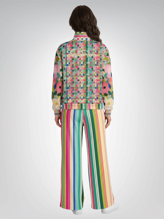 Paris in Full Bloom and Dots Heavyweight Oversized Quarter Zip Sweatshirt