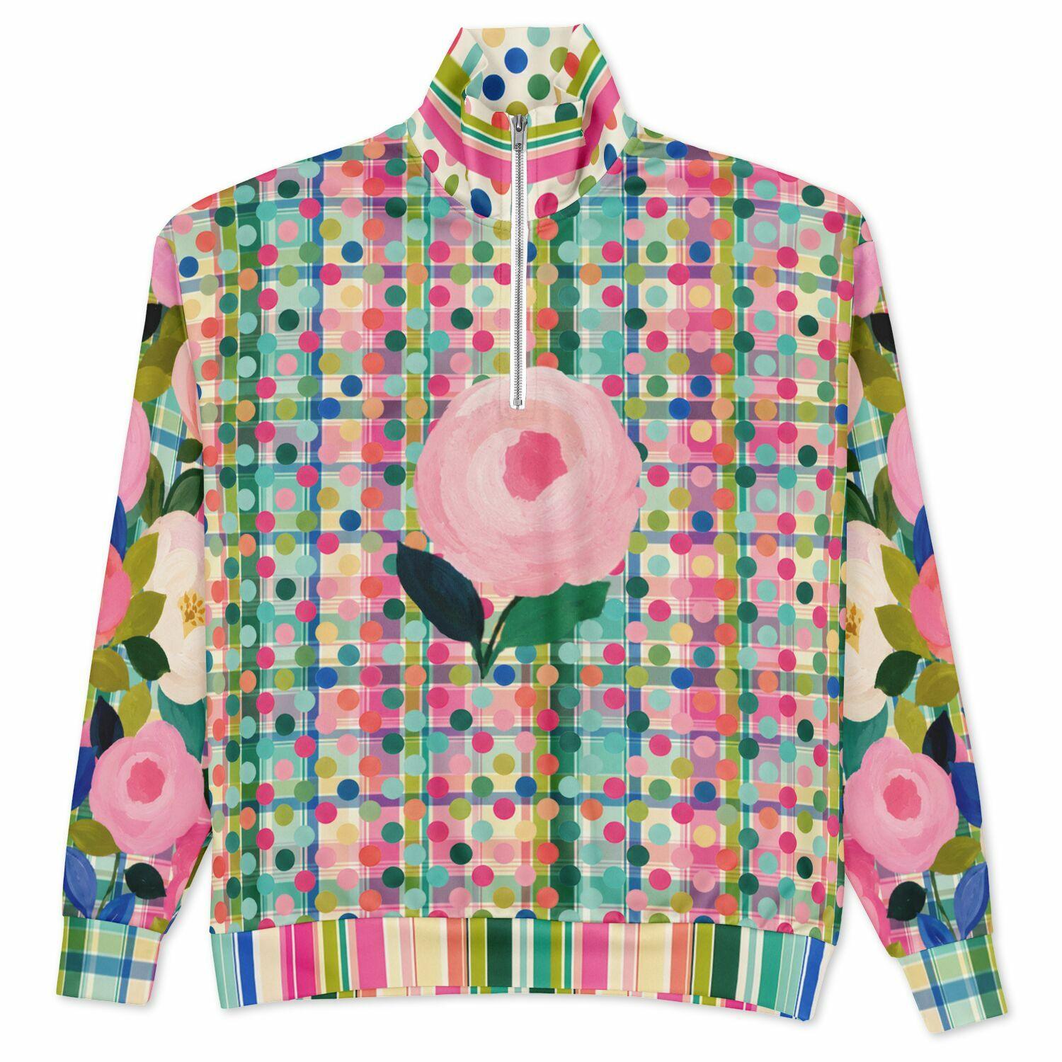 Paris in Full Bloom and Dots Heavyweight Oversized Quarter Zip Sweatshirt