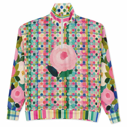Paris in Full Bloom and Dots Heavyweight Oversized Quarter Zip Sweatshirt