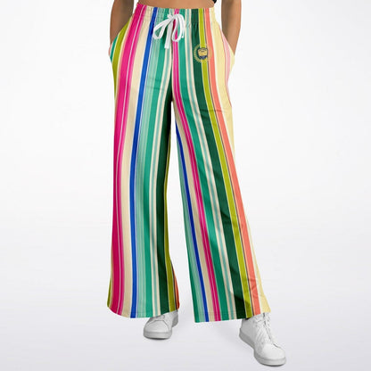 Paris in Full Bloom and Stripe Eco-Poly Wide Leg Pants