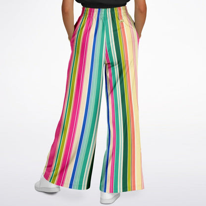 Paris in Full Bloom and Stripe Eco-Poly Wide Leg Pants