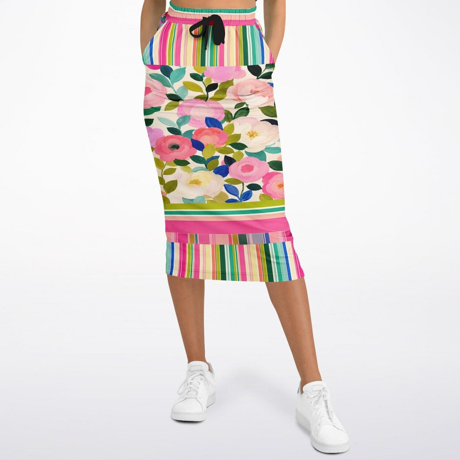 Paris in Full Bloom and Stripe Eco-Poly Long Pocket Skirt