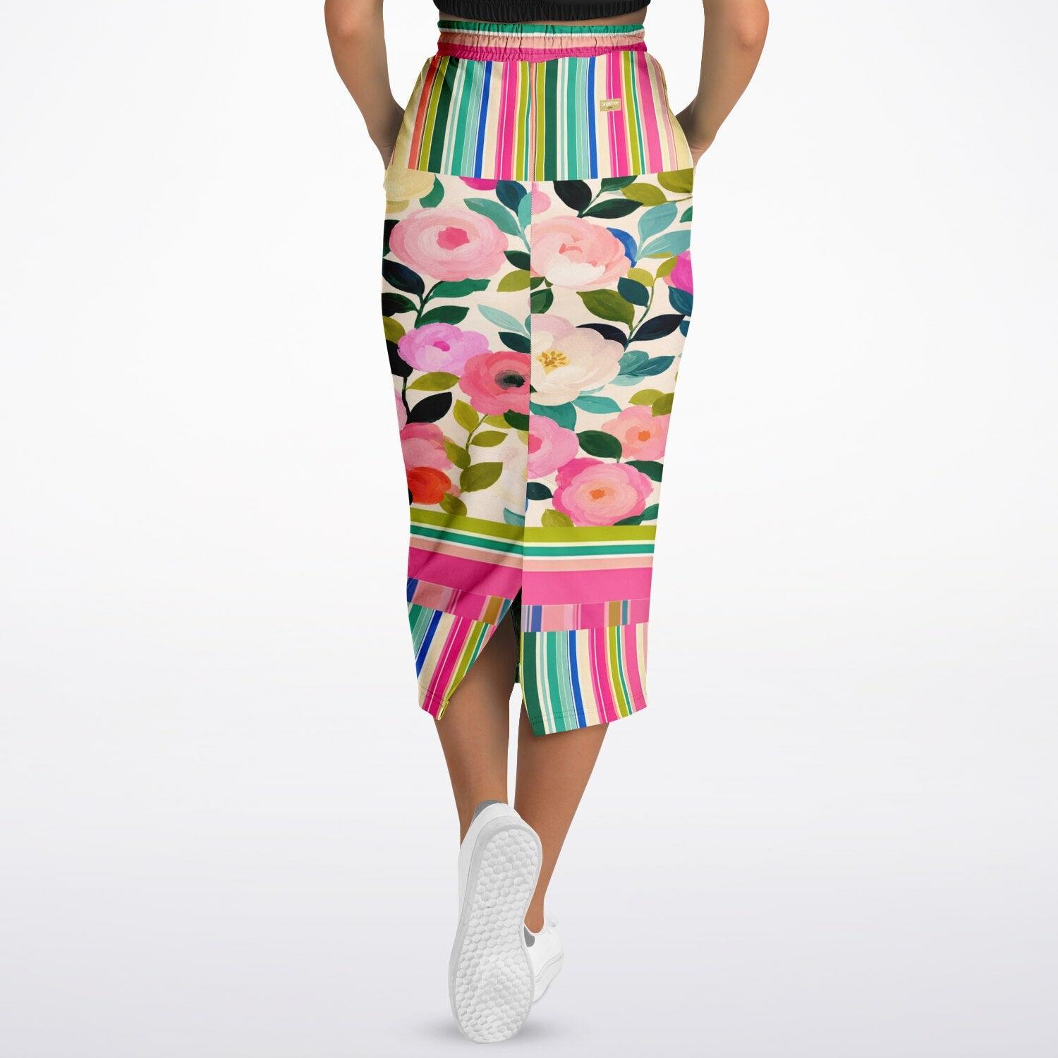 Paris in Full Bloom and Stripe Eco-Poly Long Pocket Skirt