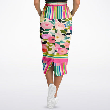 Paris in Full Bloom and Stripe Eco-Poly Long Pocket Skirt