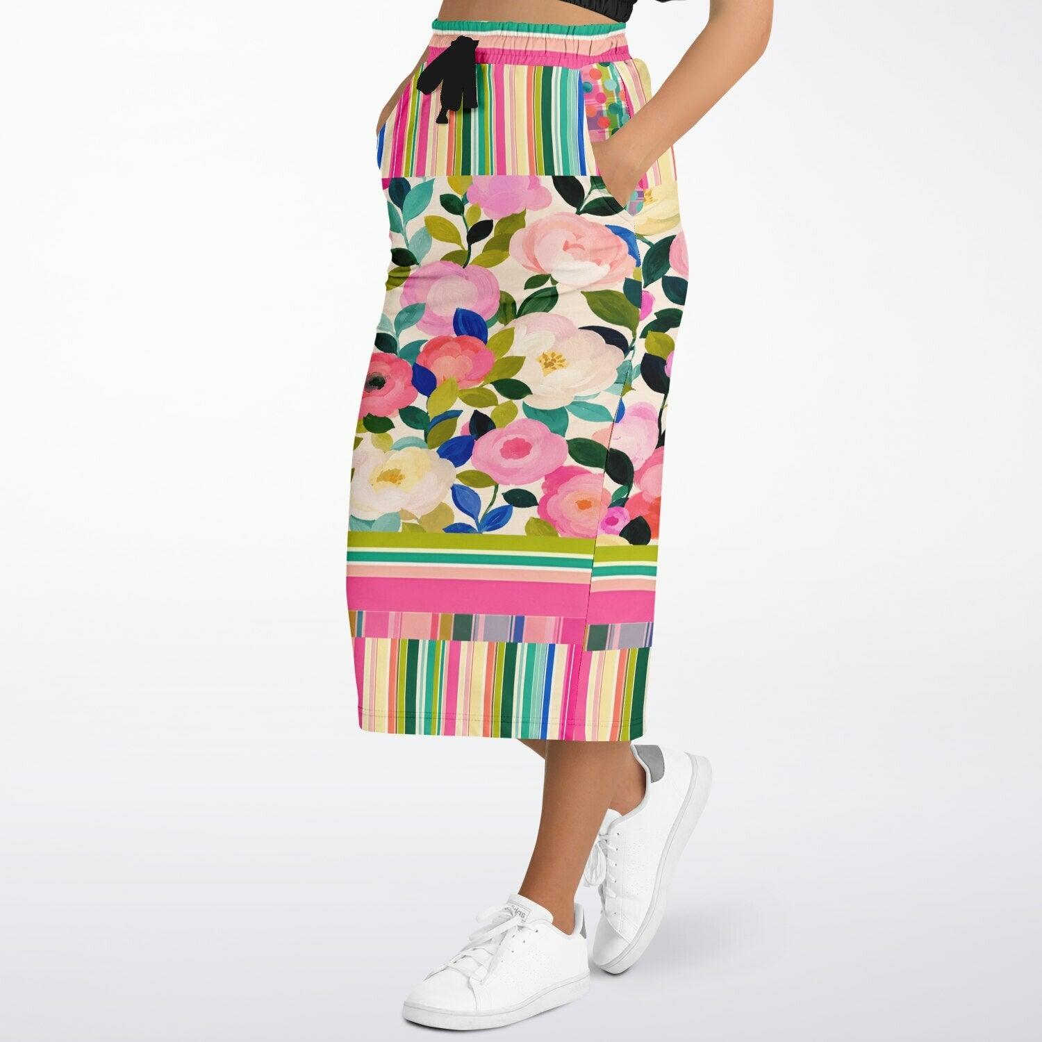 Paris in Full Bloom and Stripe Eco-Poly Long Pocket Skirt