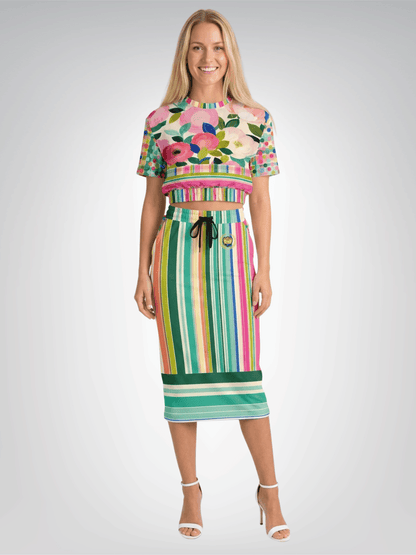 Paris in Full Bloom Striped Eco-Poly Long Pocket Skirt