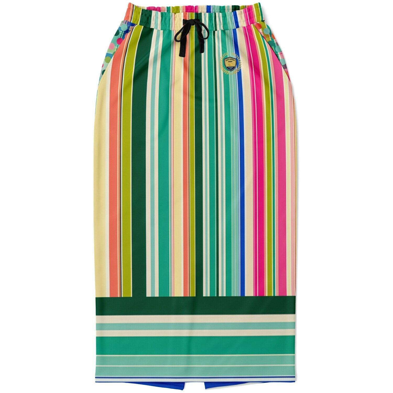 Paris in Full Bloom Striped Eco-Poly Long Pocket Skirt
