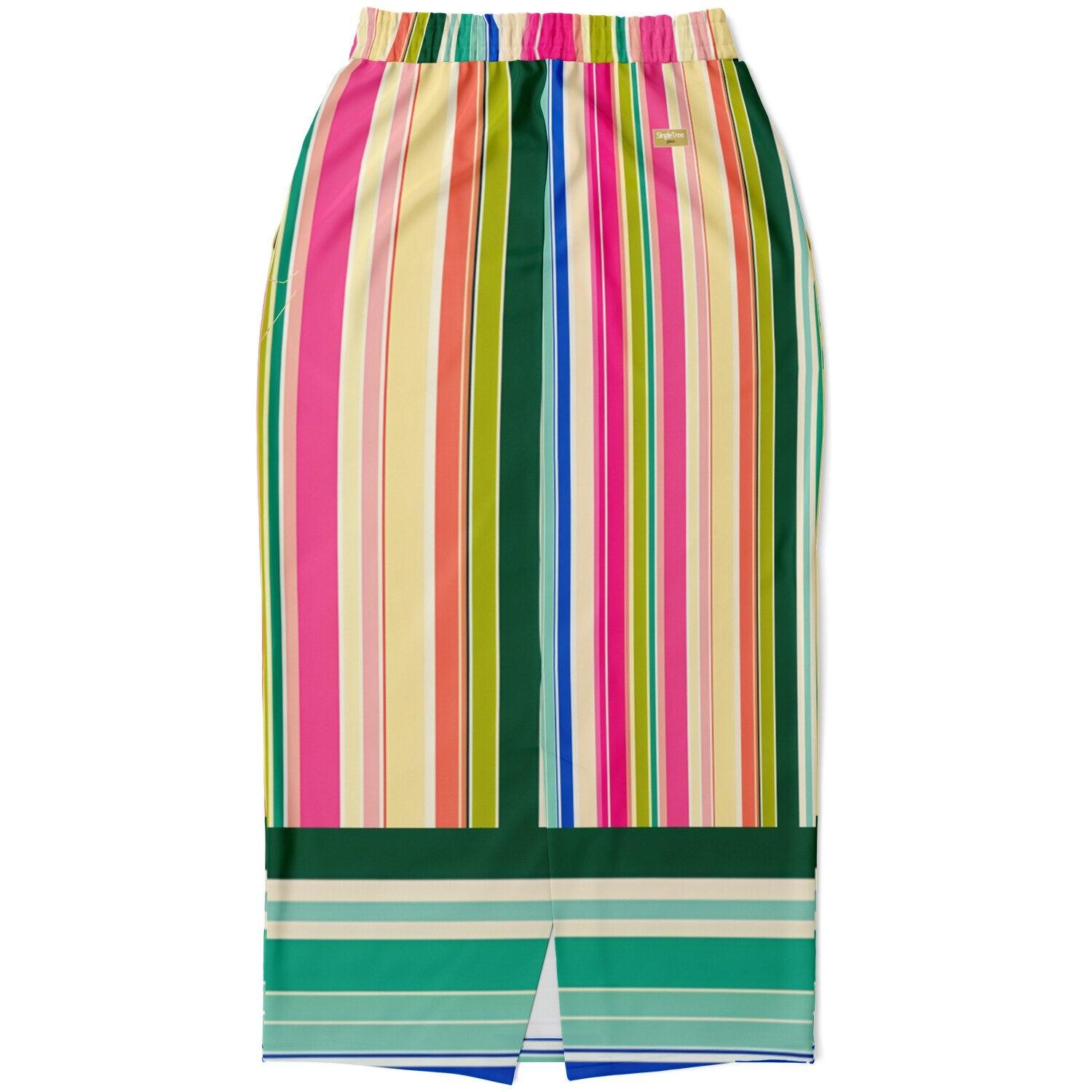 Paris in Full Bloom Striped Eco-Poly Long Pocket Skirt