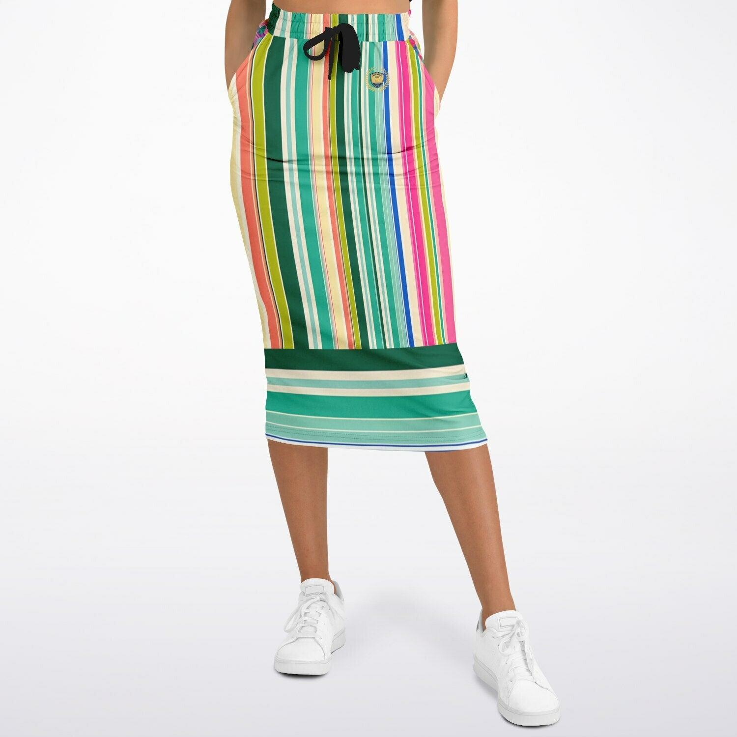 Paris in Full Bloom Striped Eco-Poly Long Pocket Skirt