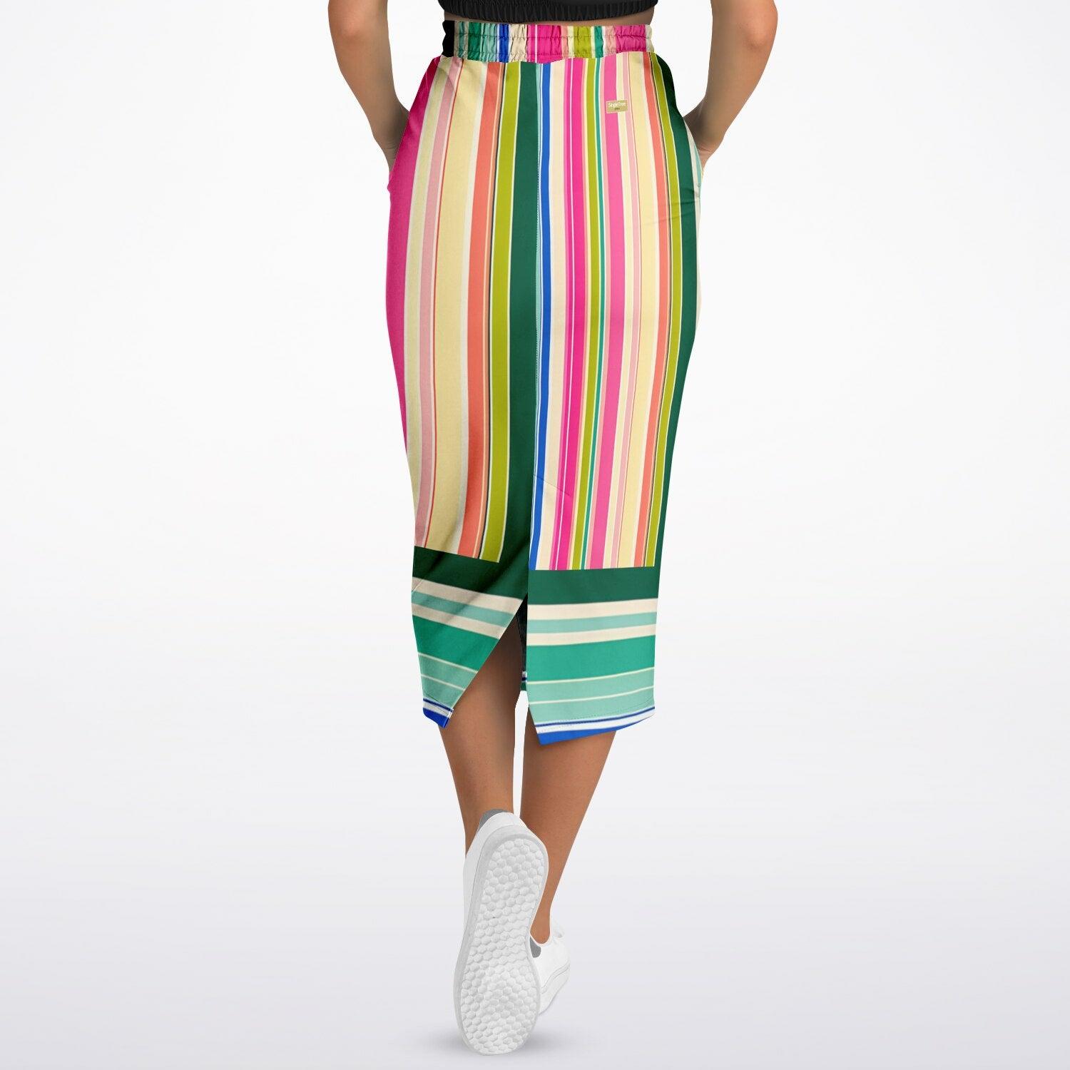 Paris in Full Bloom Striped Eco-Poly Long Pocket Skirt
