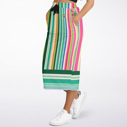 Paris in Full Bloom Striped Eco-Poly Long Pocket Skirt