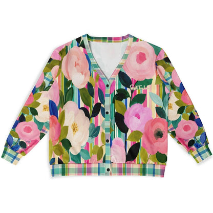 Paris in Full Bloom with Stripes and Floral Heavyweight Unisex Cardigan