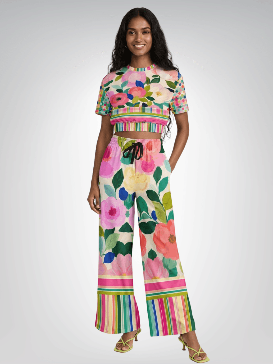 Paris in Full Bloom Eco-Poly Short Sleeve Cropped Pullover