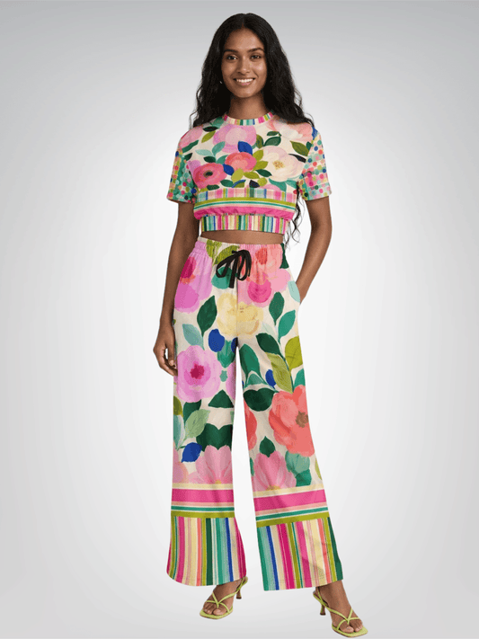 Paris in Full Bloom Big Floral Eco-Poly Wide Leg Pants