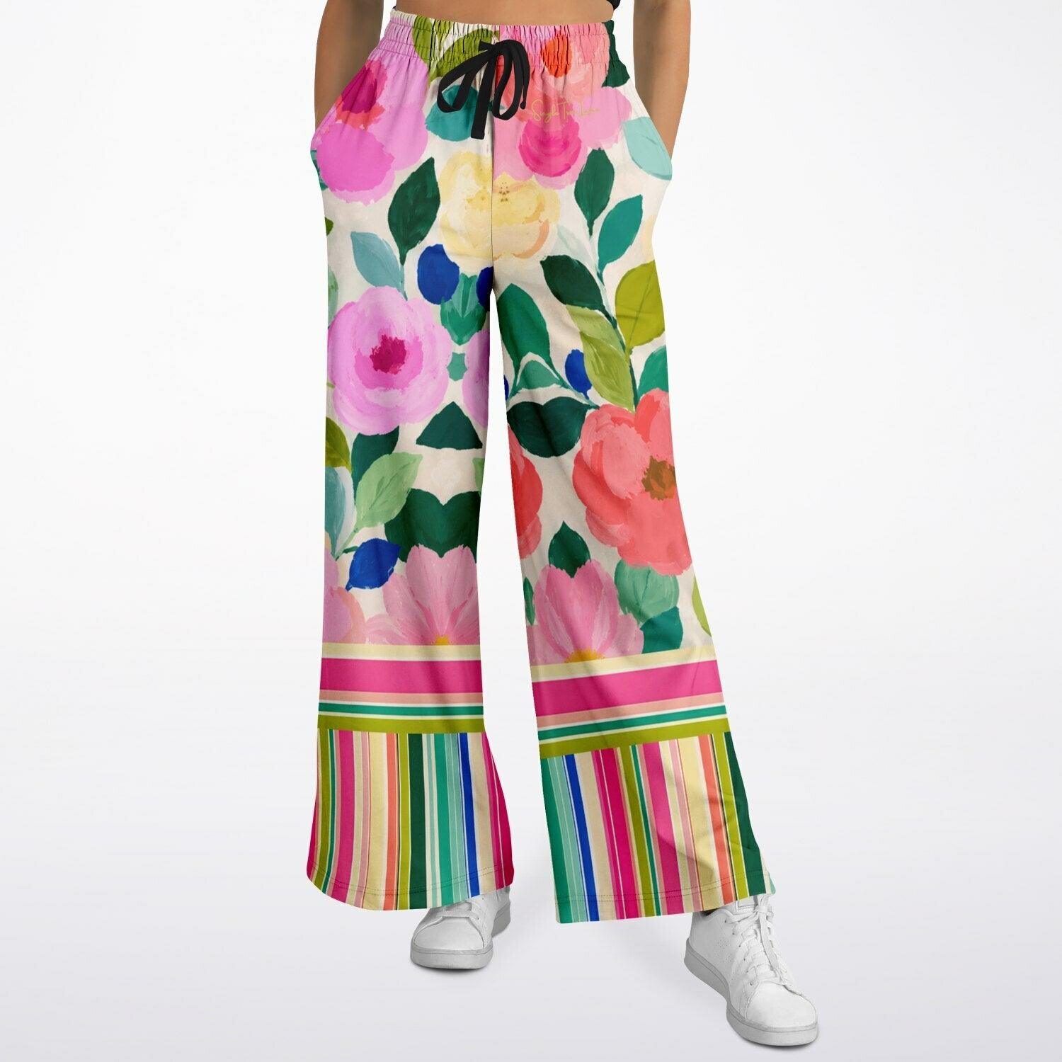 Paris in Full Bloom Big Floral Eco-Poly Wide Leg Pants