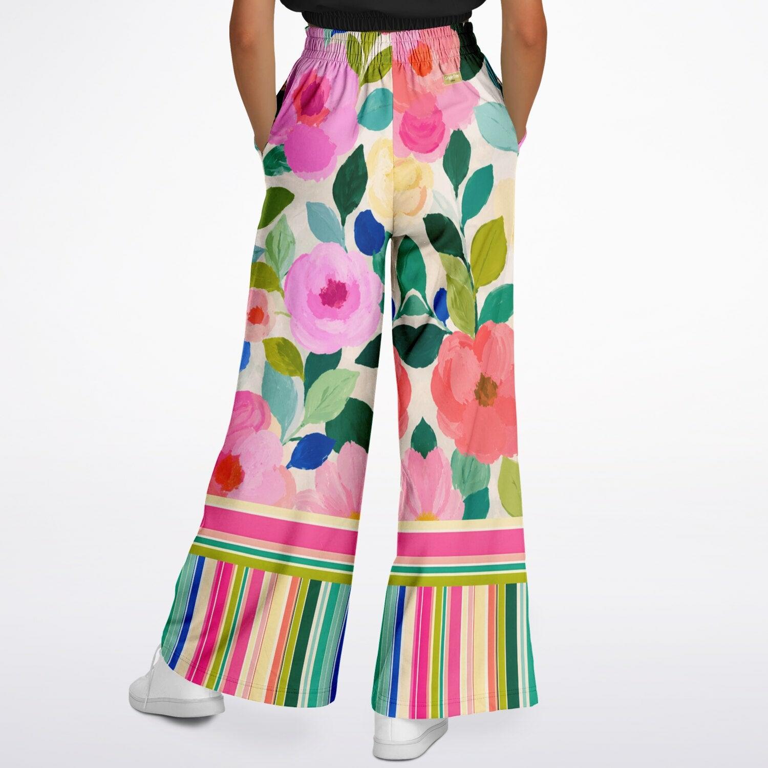 Paris in Full Bloom Big Floral Eco-Poly Wide Leg Pants