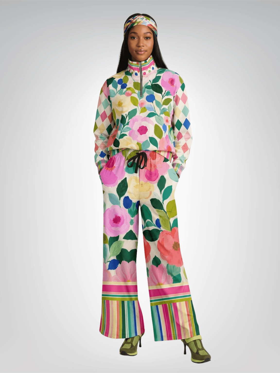 Paris in Full Bloom Big Floral Eco-Poly Wide Leg Pants
