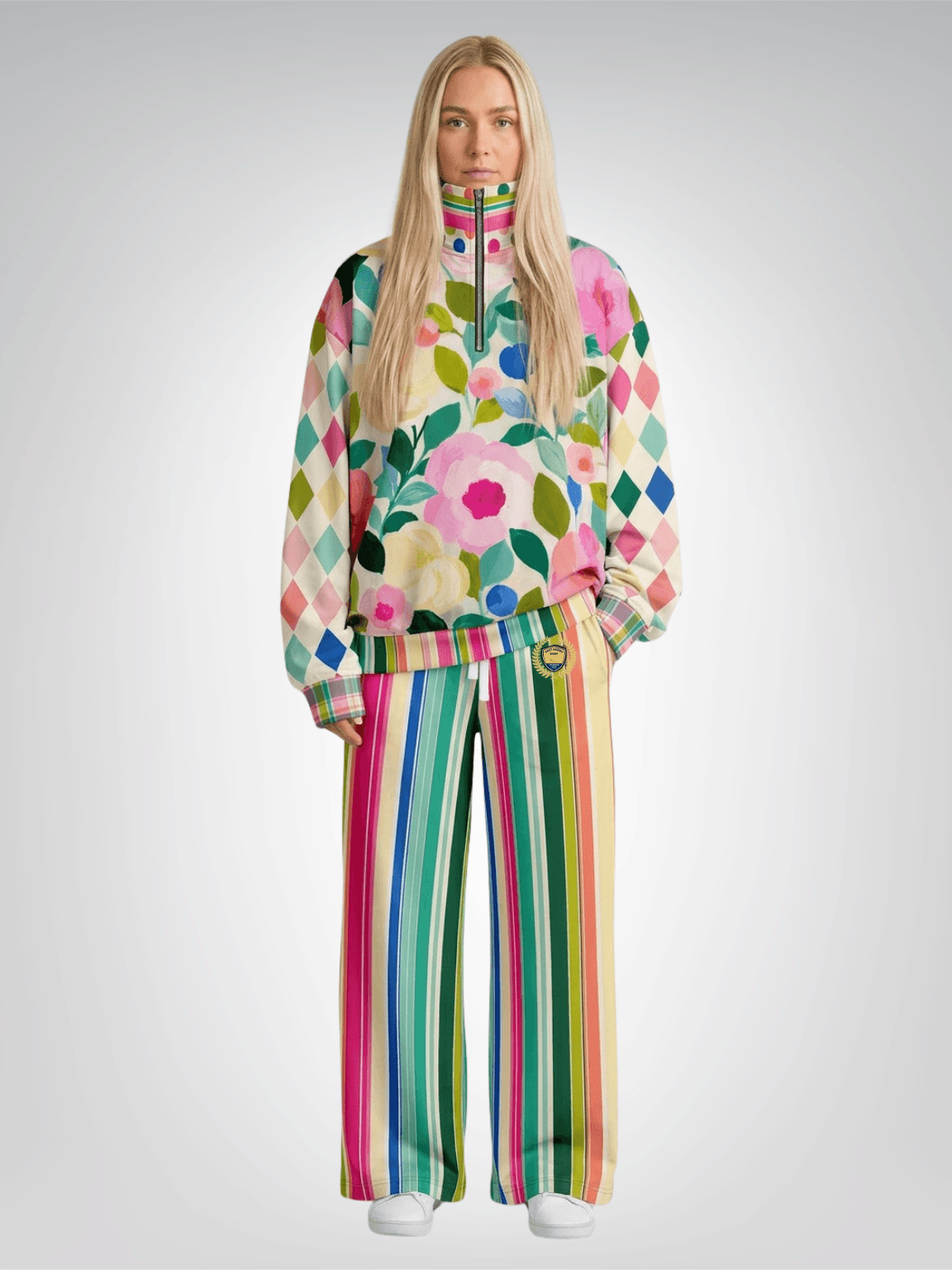 Paris in Full Bloom and Stripe Eco-Poly Wide Leg Pants