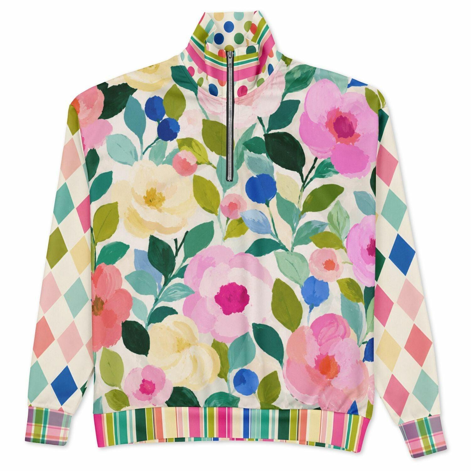 Paris in Full Bloom &amp; Harlequin Heavyweight Oversized Quarter Zip Sweatshirt