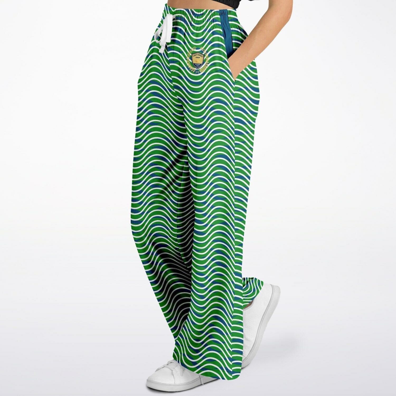 Path is Never Straight in Green Stripe Eco-Poly Wide Leg Pants
