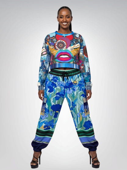 Blue Iris Fields Floral Eco-Poly Cargo Joggers - Van Gogh