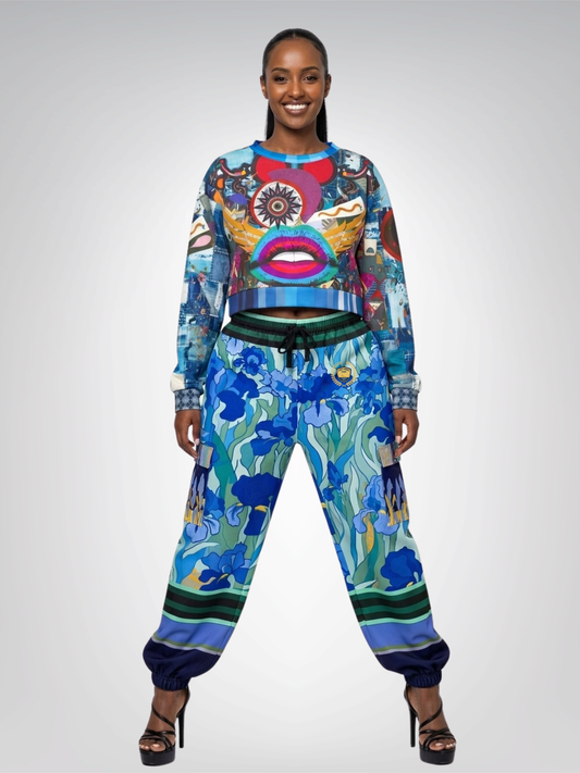 Blue Iris Fields Floral Eco-Poly Cargo Joggers - Van Gogh