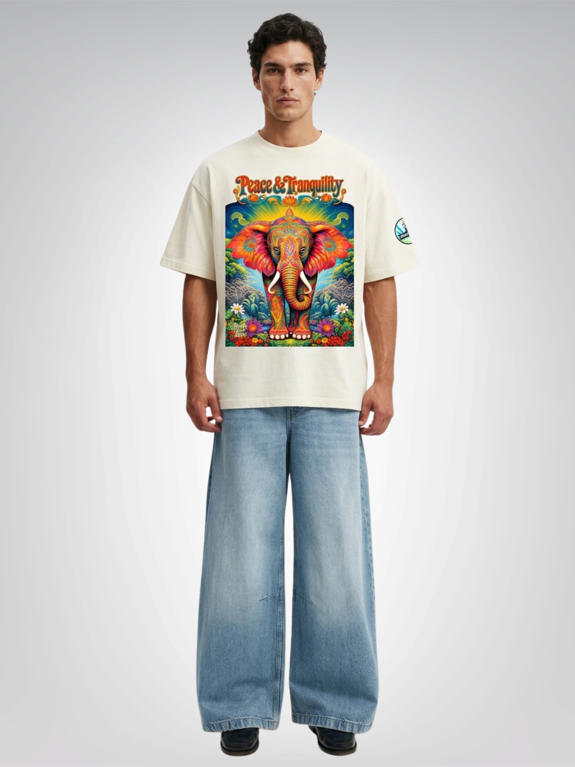 Peace &amp; Tranquility Elephant Boxy Oversized Unisex T-Shirt