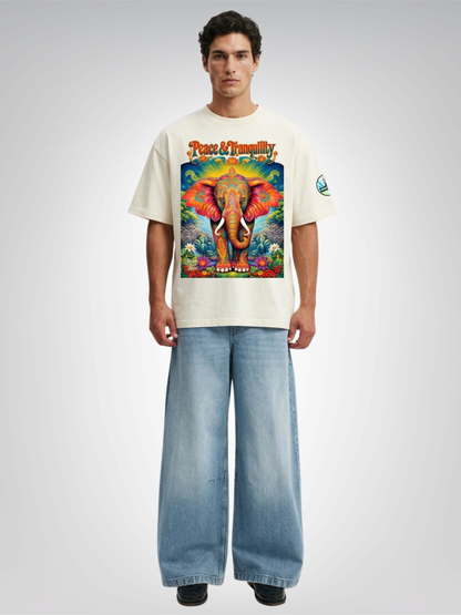 Peace &amp; Tranquility Elephant Boxy Oversized Unisex T-Shirt
