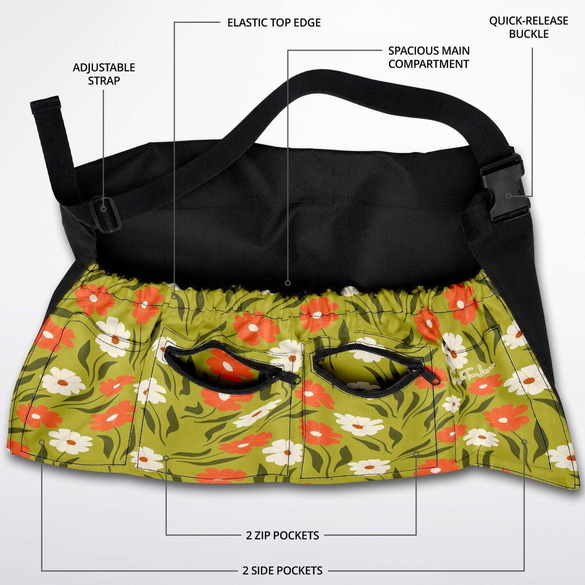 Peachy Petal Parade Floral in Apple Green Garden Harvest Apron Bag