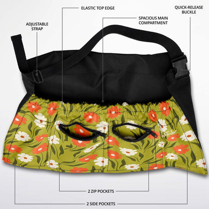 Peachy Petal Parade Floral in Apple Green Garden Harvest Apron Bag