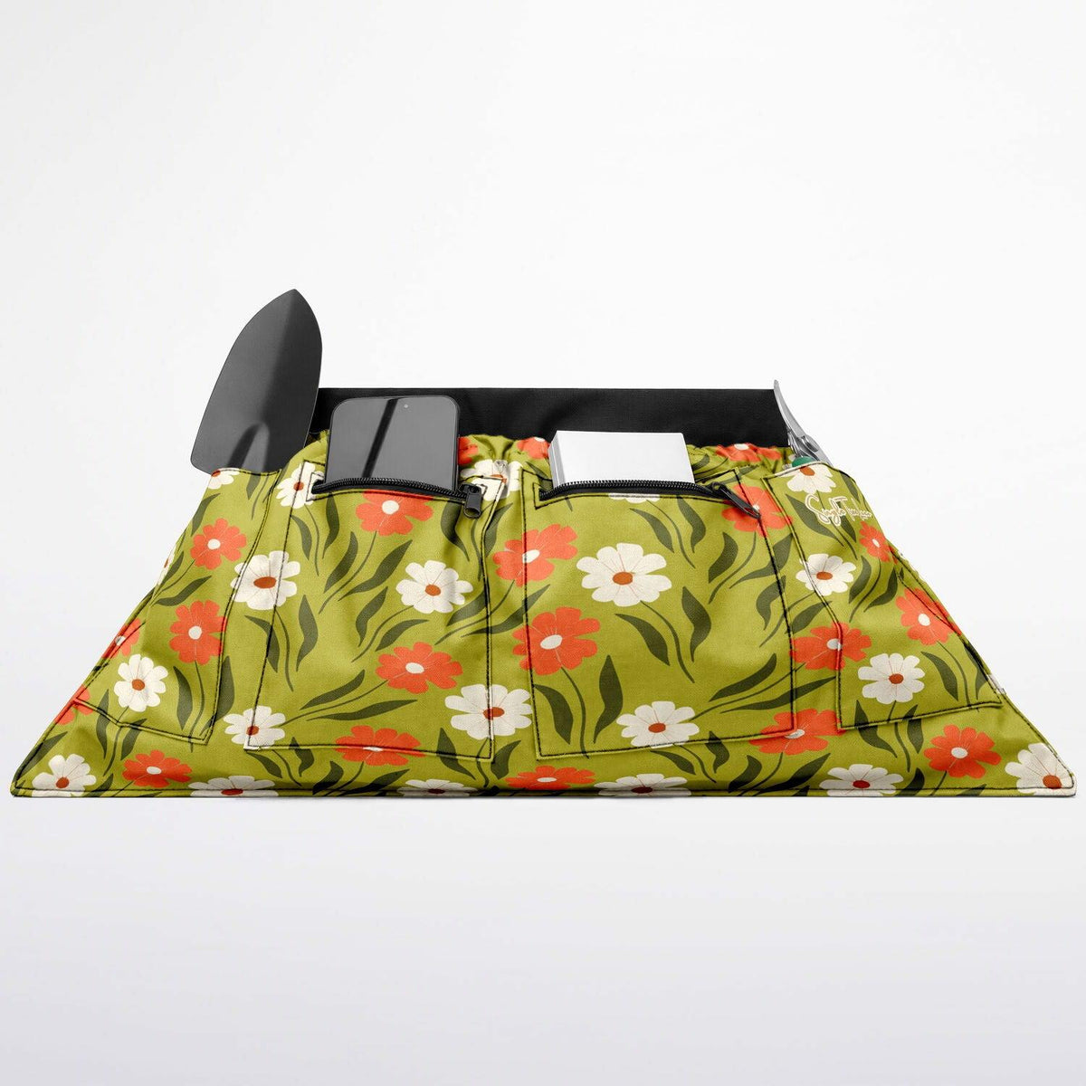 Peachy Petal Parade Floral in Apple Green Garden Harvest Apron Bag