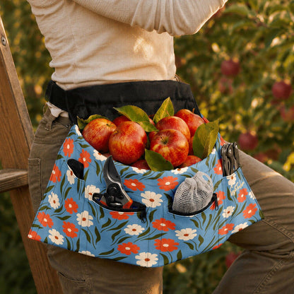 Peachy Petal Parade Floral in Blue Dream Garden Harvest Apron Bag