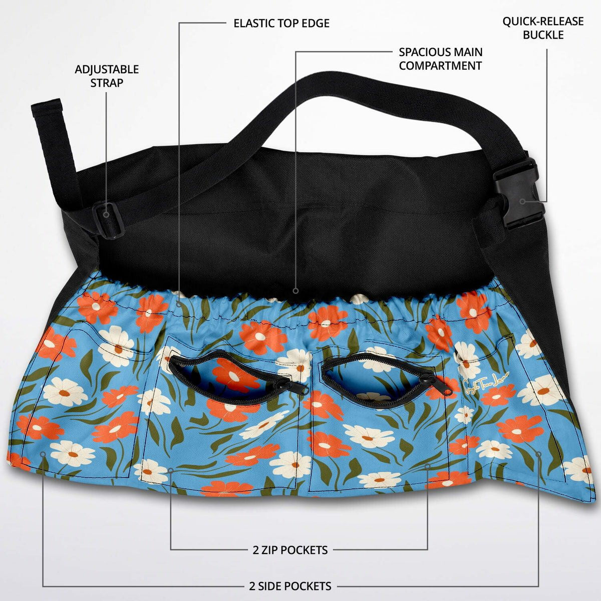 Peachy Petal Parade Floral in Blue Dream Garden Harvest Apron Bag