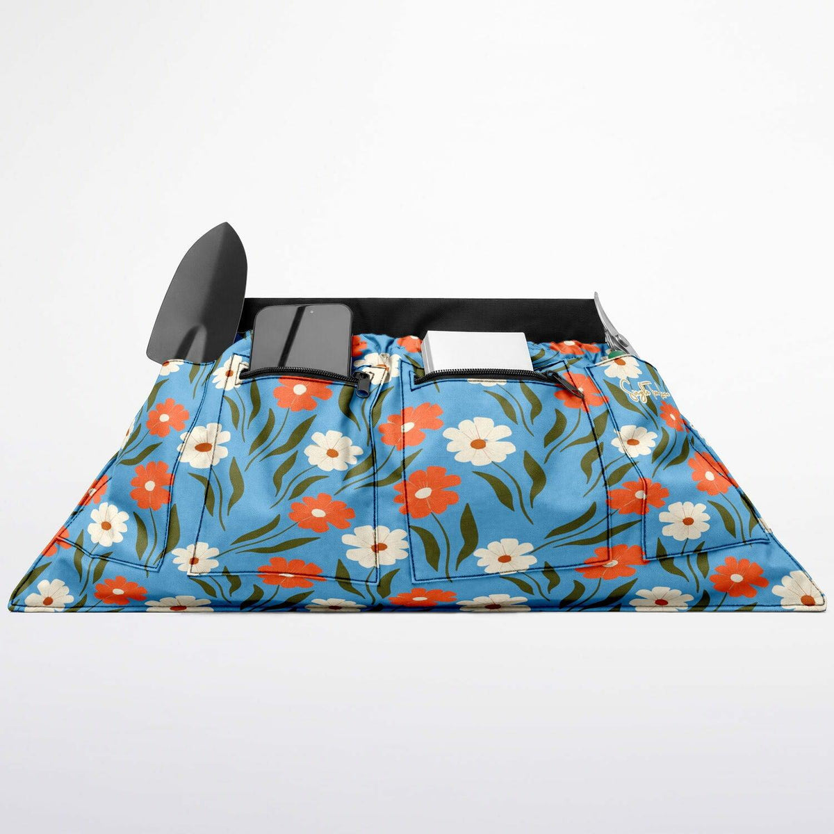 Peachy Petal Parade Floral in Blue Dream Garden Harvest Apron Bag