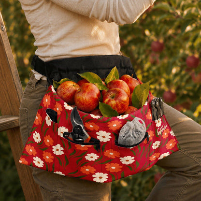 Peachy Petal Parade Floral in Vibrant Red Garden Harvest Apron Bag