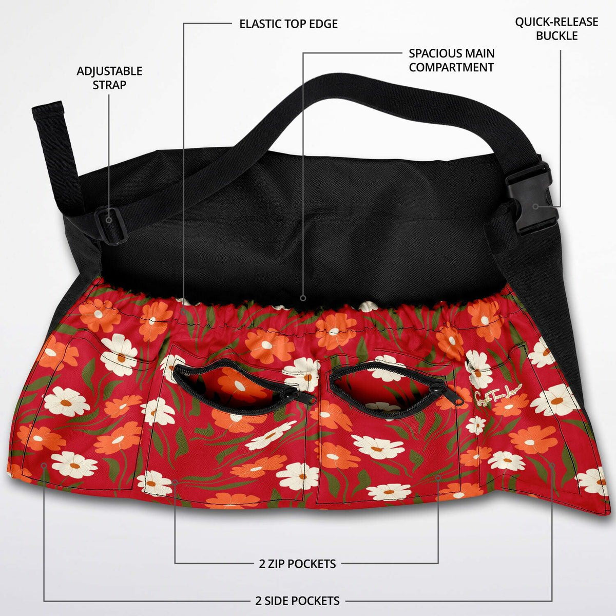 Peachy Petal Parade Floral in Vibrant Red Garden Harvest Apron Bag