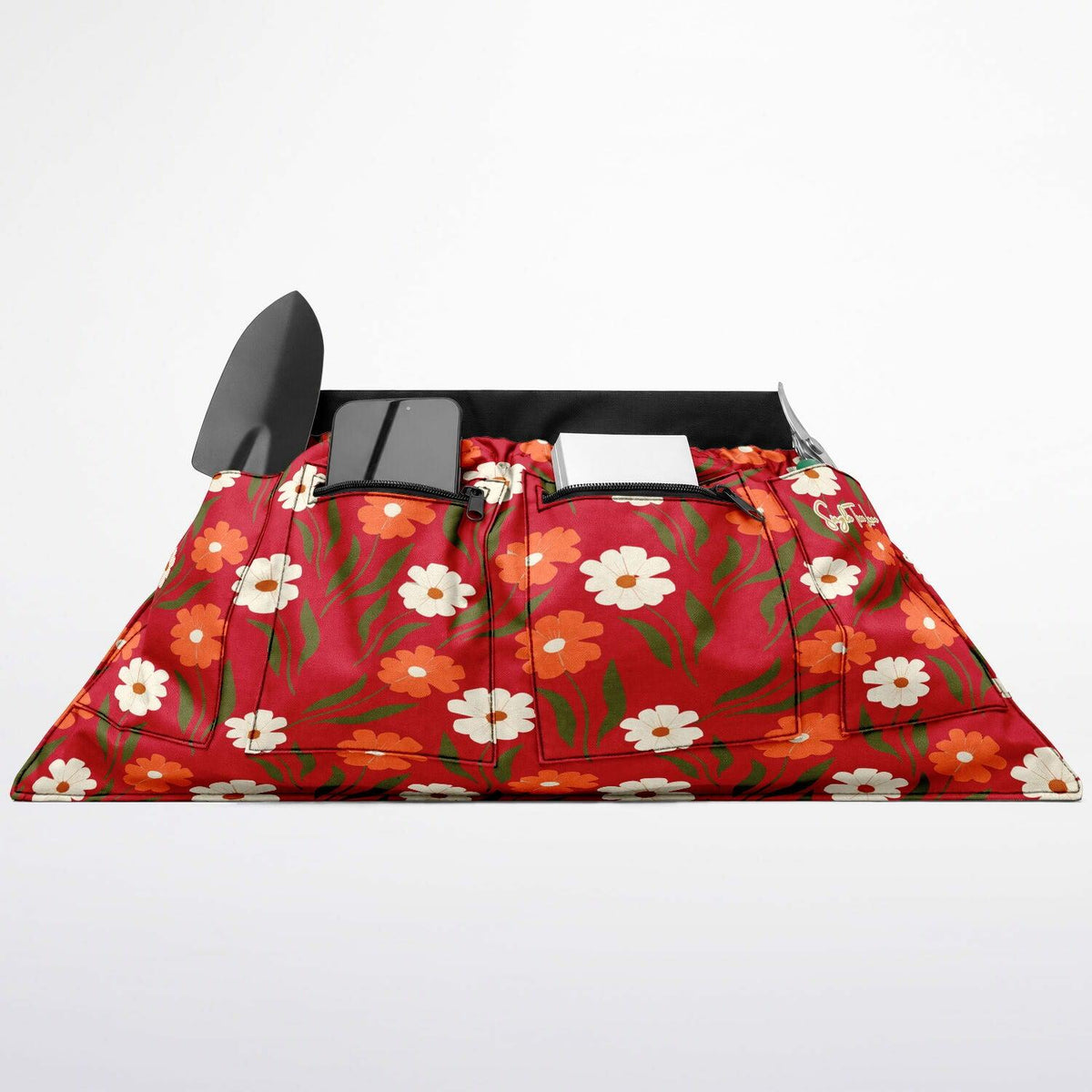 Peachy Petal Parade Floral in Vibrant Red Garden Harvest Apron Bag